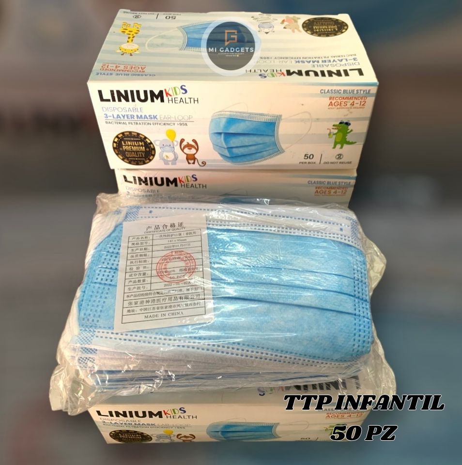 CUBREBOCAS TRICAPA INFANTIL CAJA 50 PZ AZUL