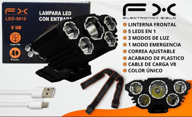 Linterna Recargable Para Cabeza 5 LED FX LED-5015