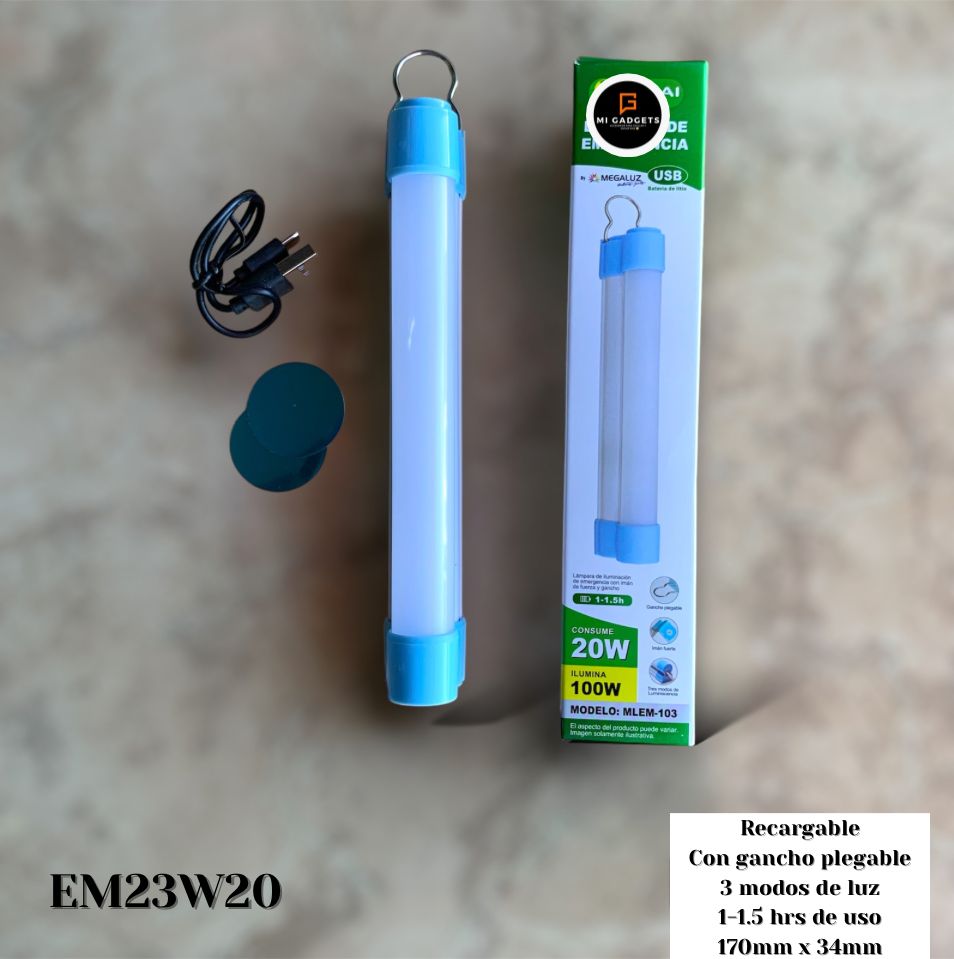 Lampara Tubo Barra LED Recargable De Emergencia 20W EM23W20