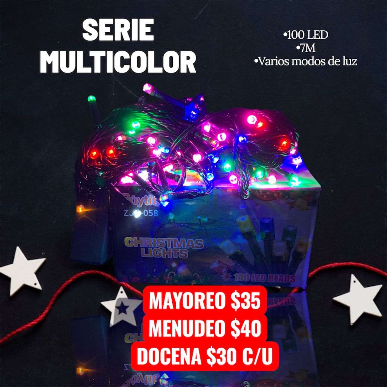 Serie De Foquitos Navidad Multicolor 7M ZSD-058