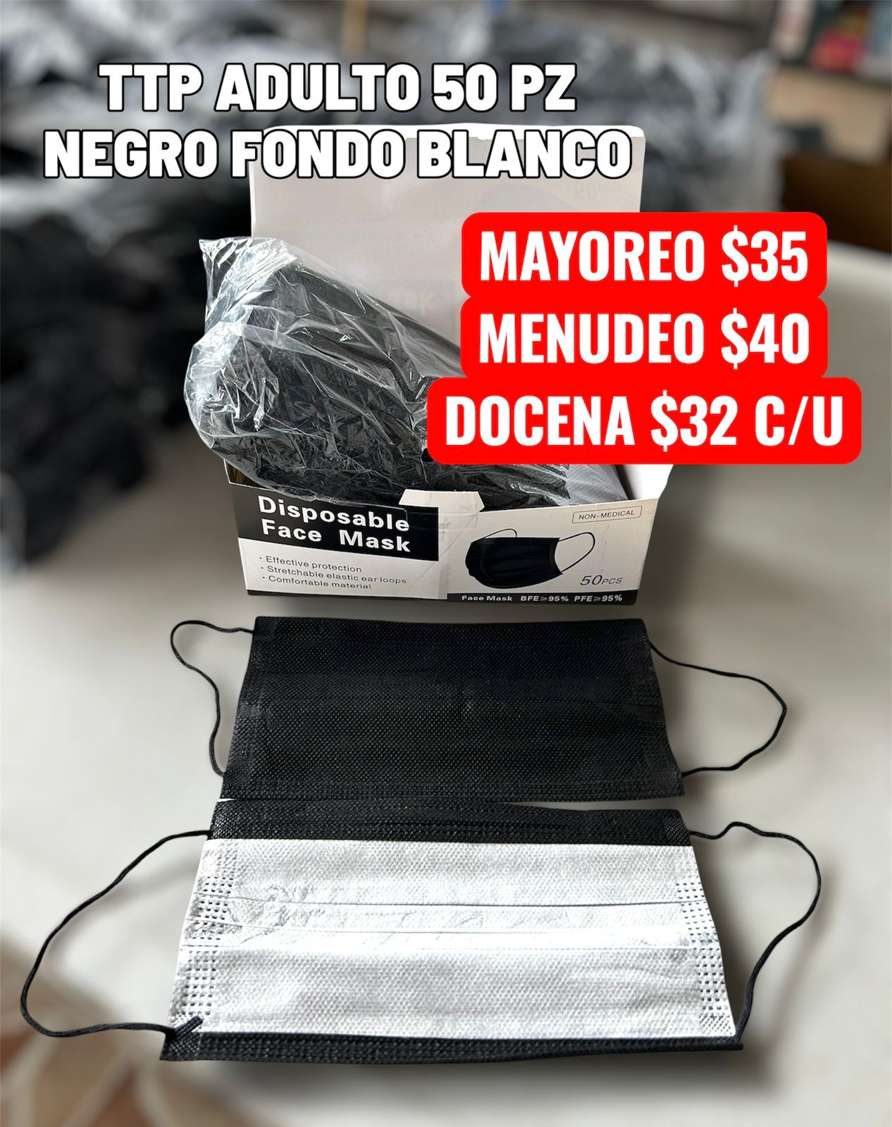 CAJA CUBREBOCAS TRICAPA NEGRO 50 PIEZAS