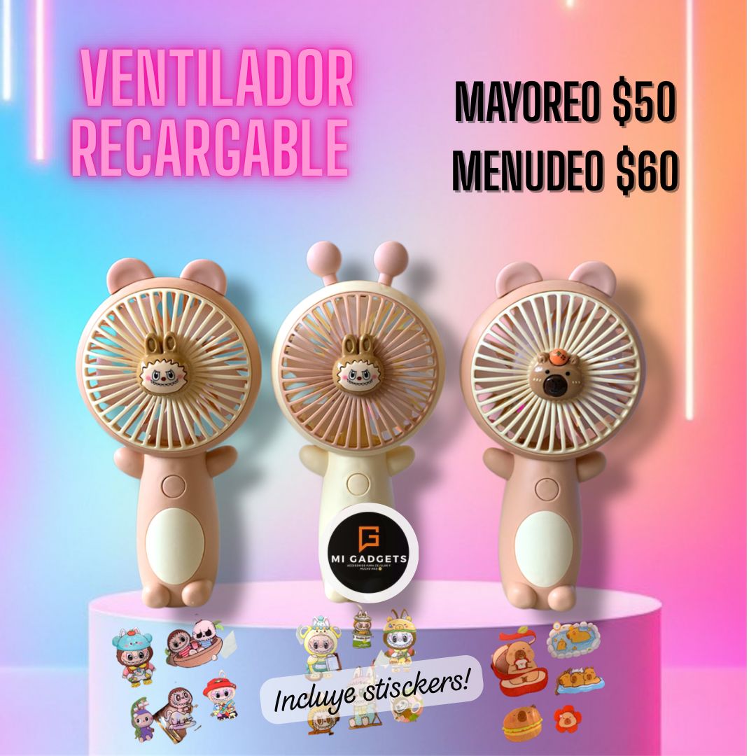 Mini Ventilador Recargable Labubu Y Capybara