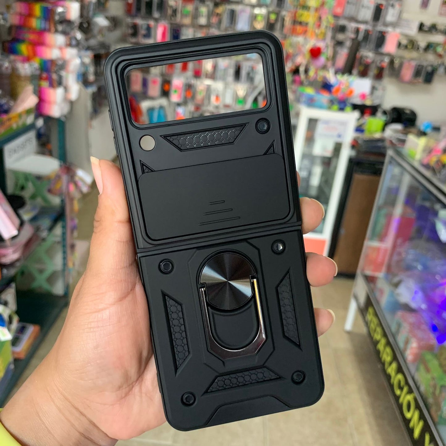 Funda Uso Rudo Anillo Metalico + Protector Para Samsung Flip 3