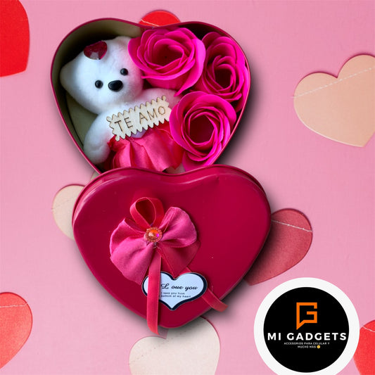 💖 Caja Corazón con Osito y Rosas “Te Amo” – Regalo Romántico Premium | Paquete de 10 Piezas 💖