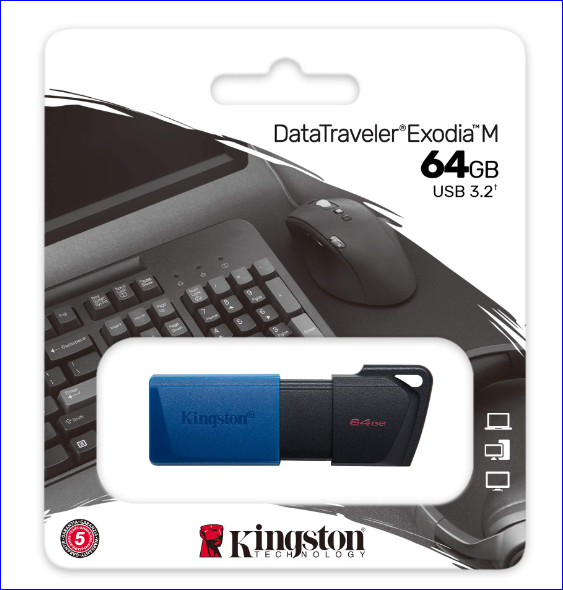 Memoria USB Kingston 64GB Negro/Azul Exodia