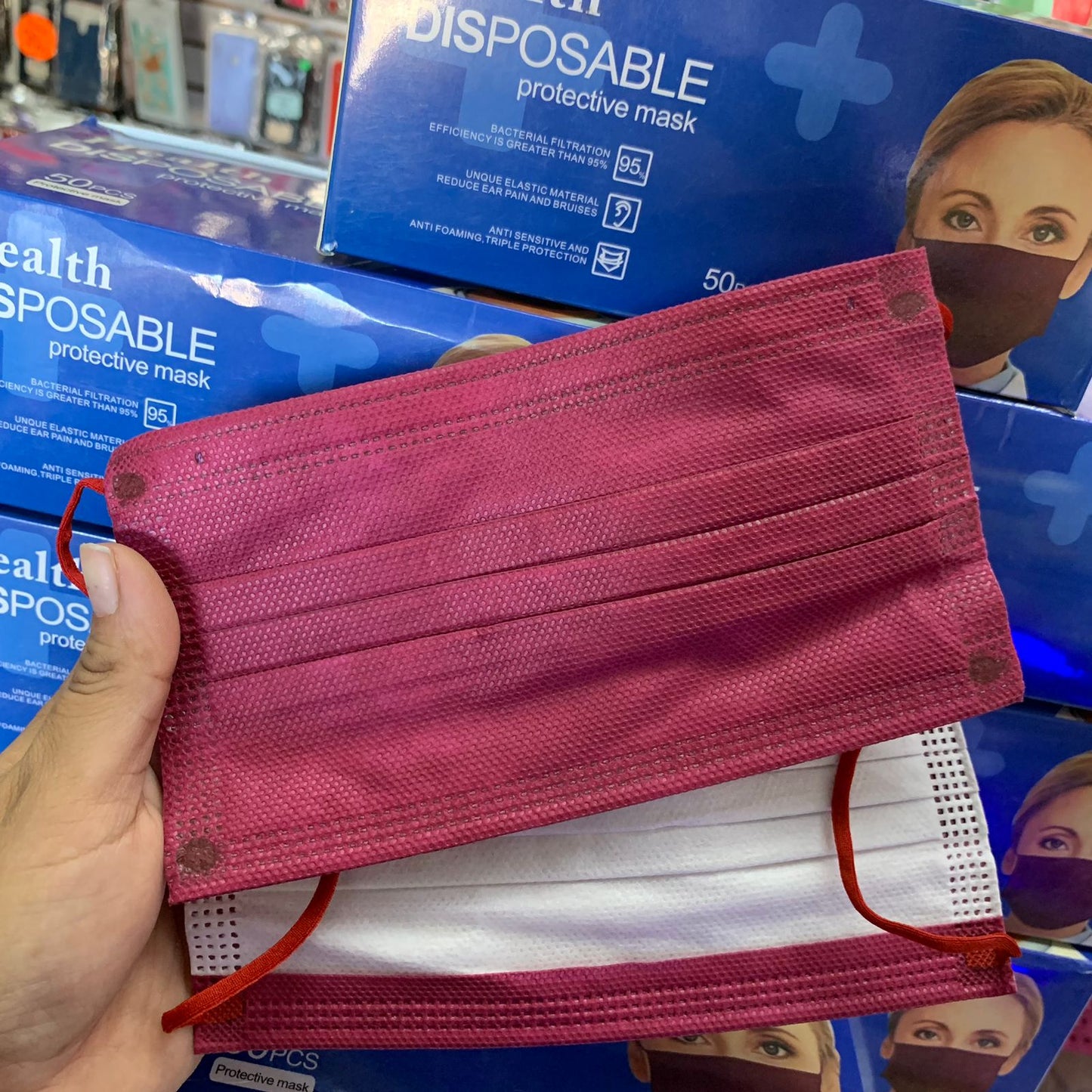 Cubrebocas Tricapa Rojo Vino Grado Medico Caja 50 Pz (ASOC)