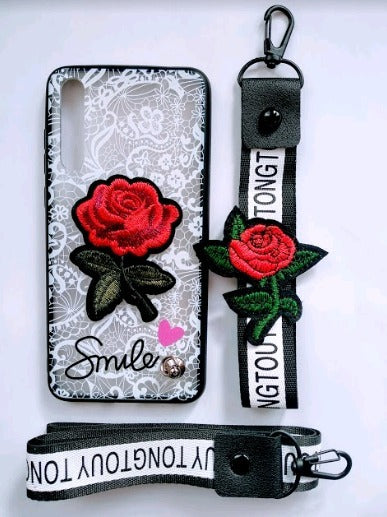 Funda Con DIseños Rosas + Colgante Para Huawei P20