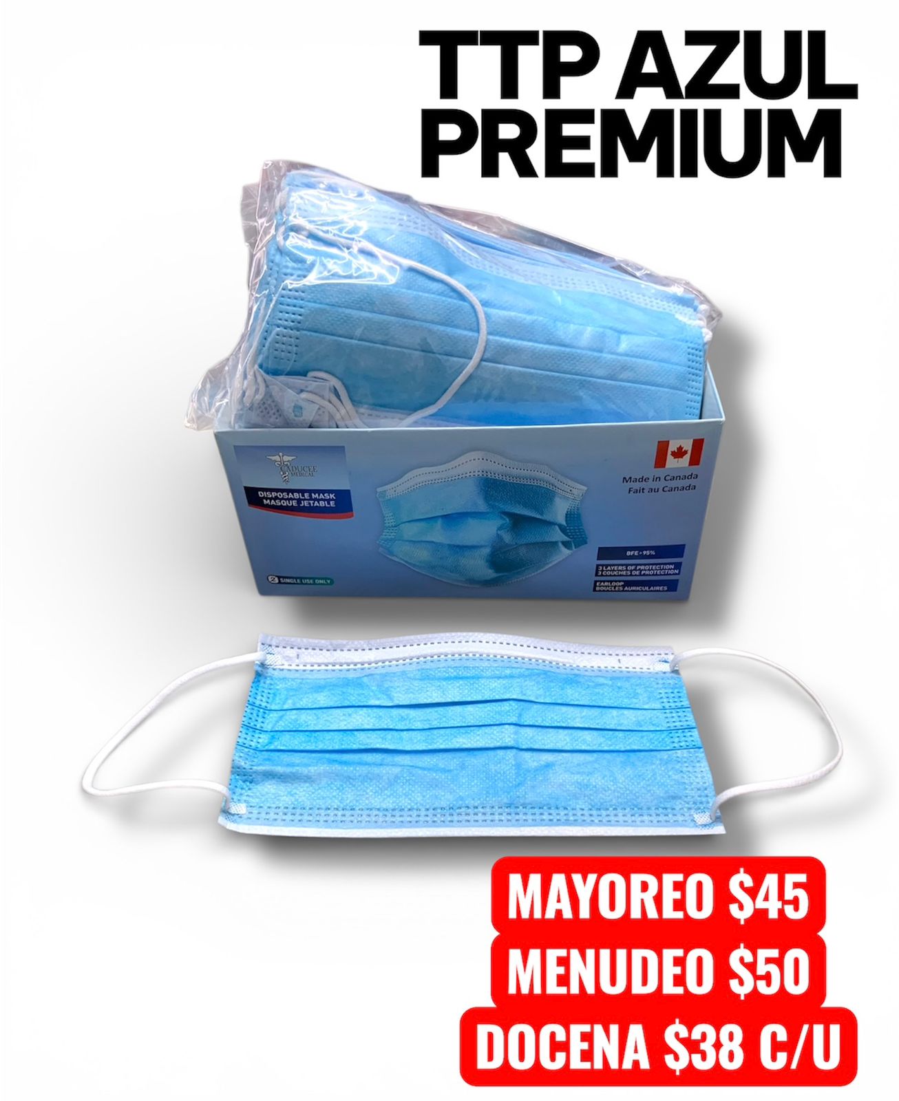 Cubrebocas Tricapa PAQUETE con 50 piezas Azul