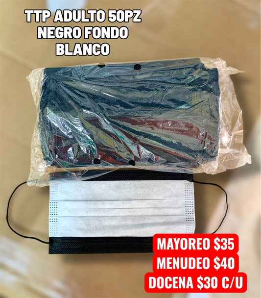 CAJA CUBREBOCAS TRICAPA NEGRO 50 PIEZAS