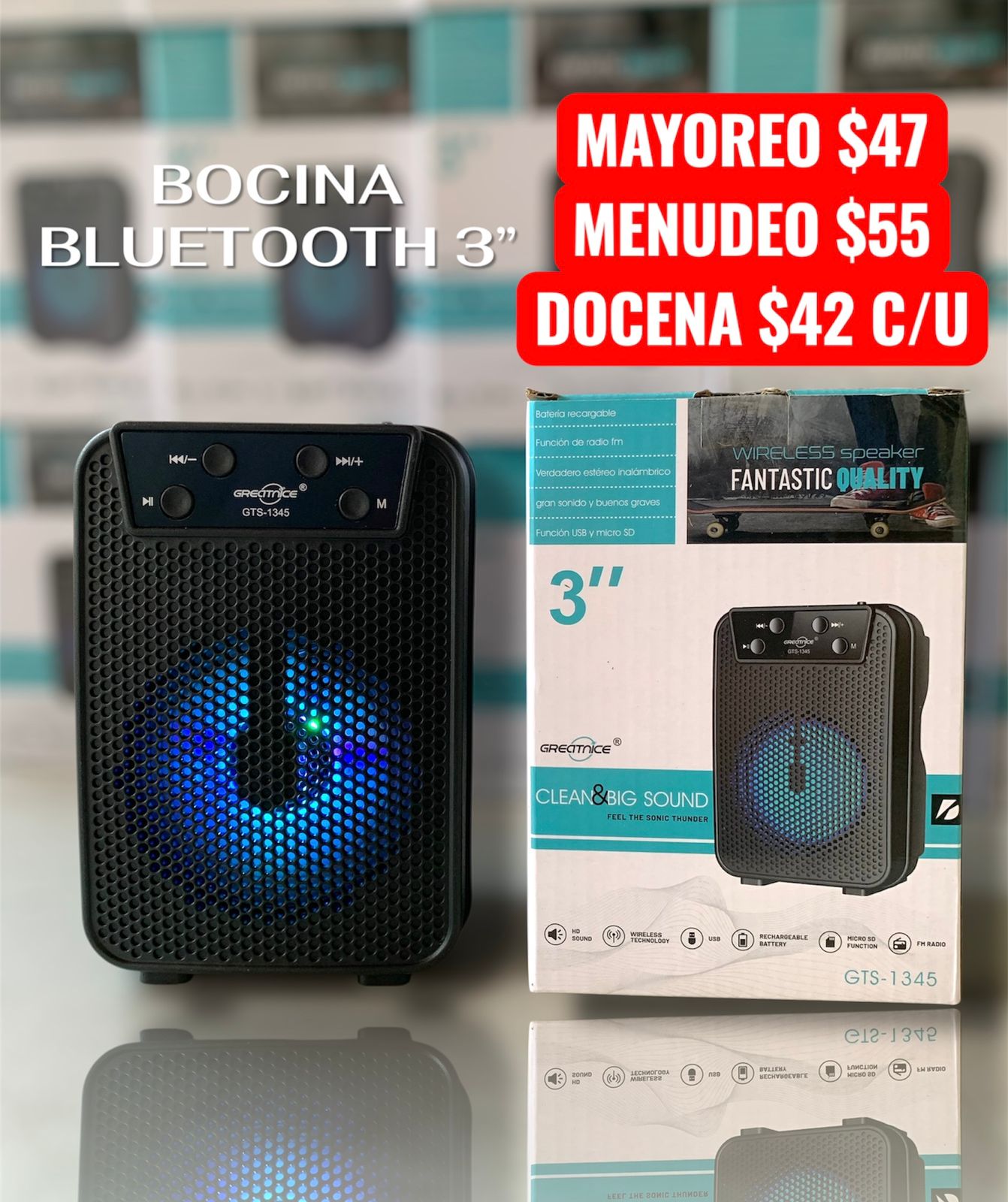 Bocina Bluetooth 3'' GTS-1345