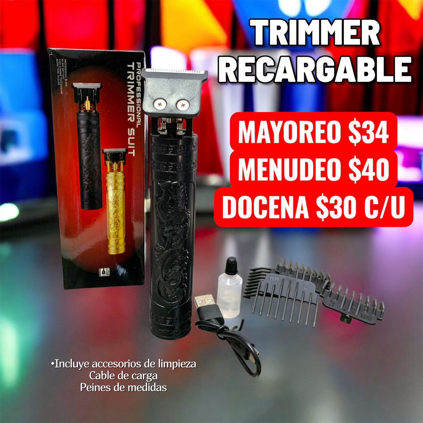 Rasuradora Trimmer Con 4 peines Black