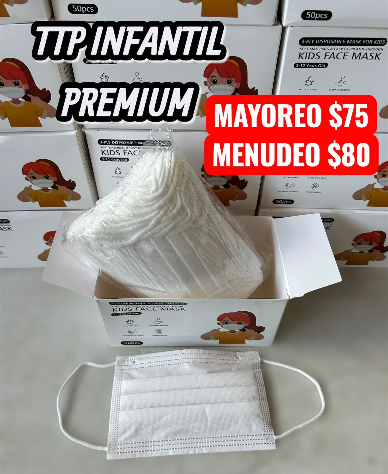 Cubrebocas Tricapa Infantil Premium 50 Pz