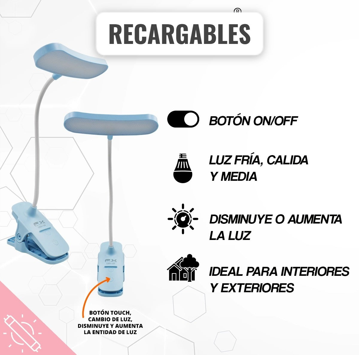 Lámpara Mesa Clip Recargable LED-129