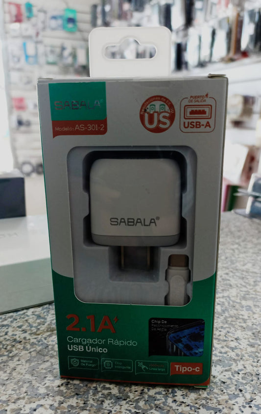 CARGADOR 2.1A SABALA AS-301-2 TIPO C