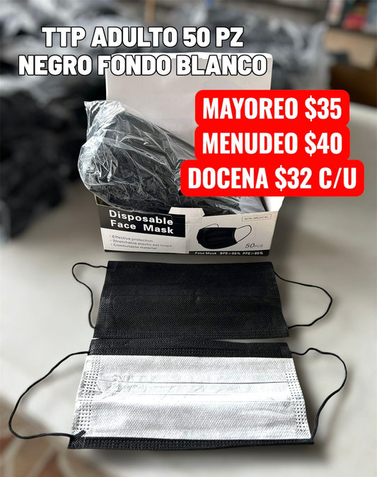CAJA CUBREBOCAS TRICAPA NEGRO 50 PIEZAS