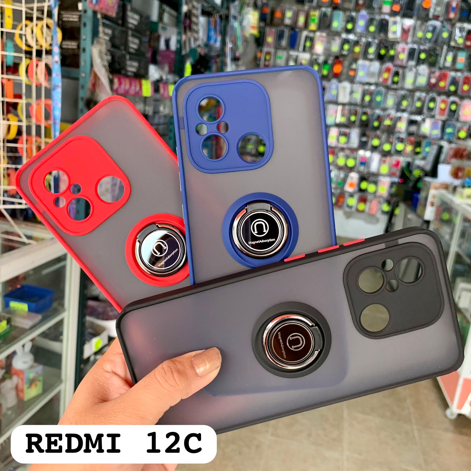 Funda Uso Rudo C/ Anillo Para Xiaomi Redmi 12c + Mica Gratis