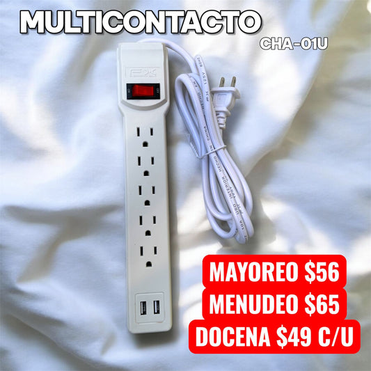 Multicontacto CHA-01U con 5 tomacorrientes + 2 puertos usb e interruptor