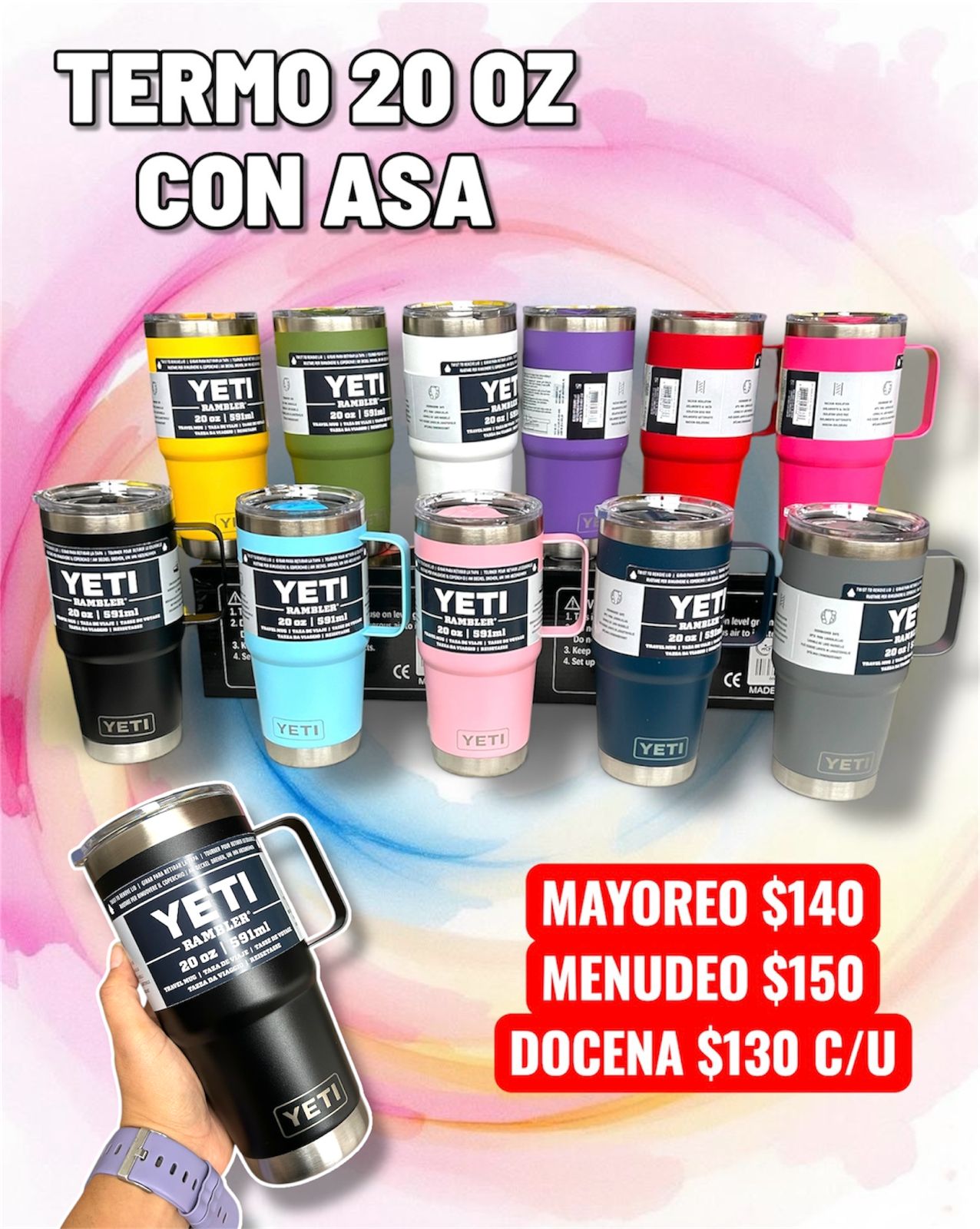 Termo 20 OZ Con Agarradera Y Tapa