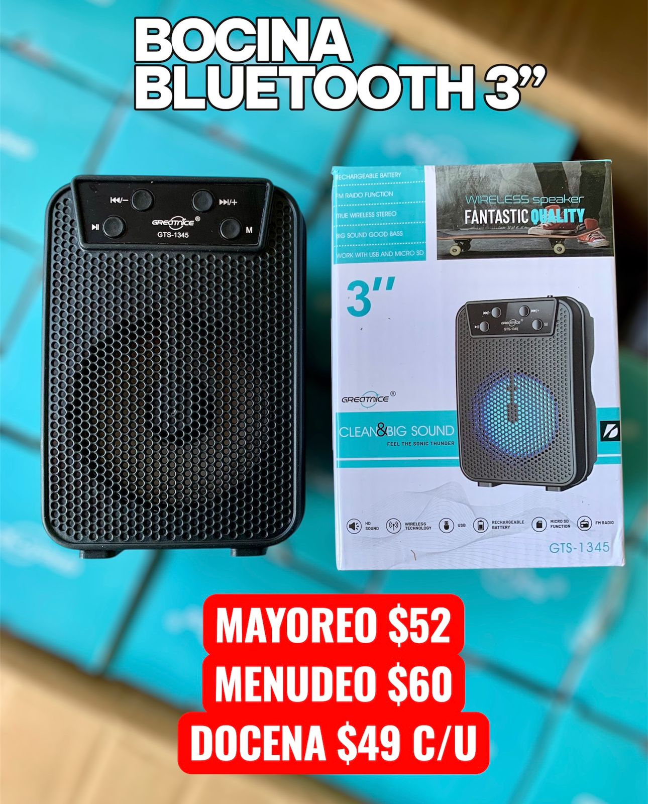 Bocina Bluetooth 3'' GTS-1345