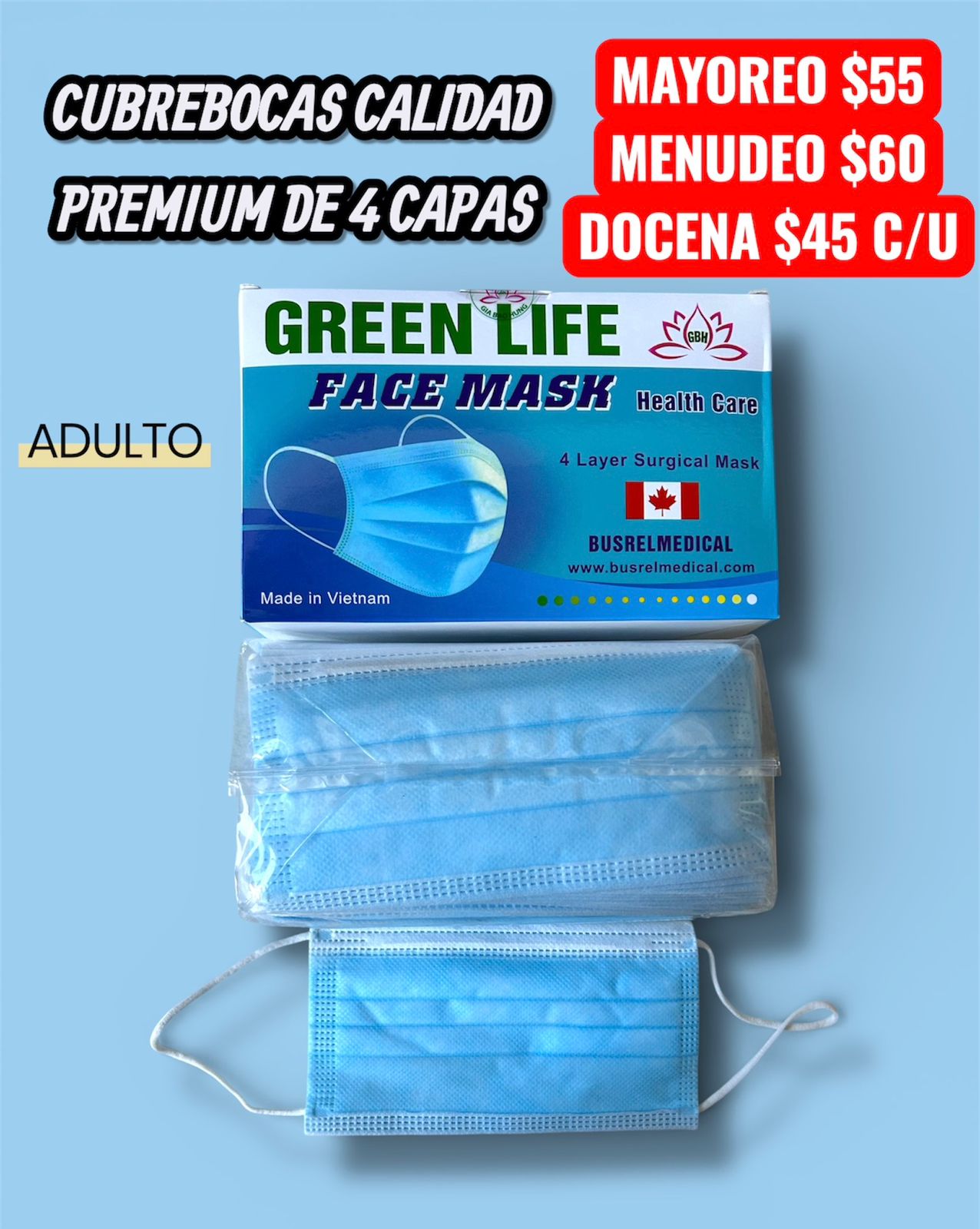 Cubrebocas 50 piezas Azul 4 capas Premium