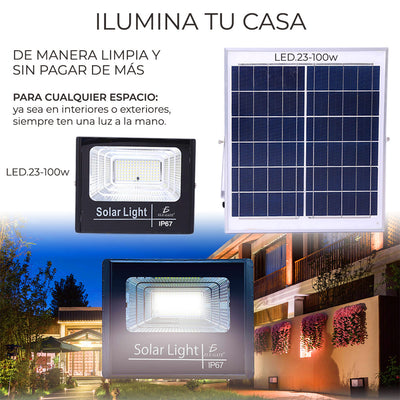 Reflector Led 100w Con Panel Solar-control Luz Blanca Exterior