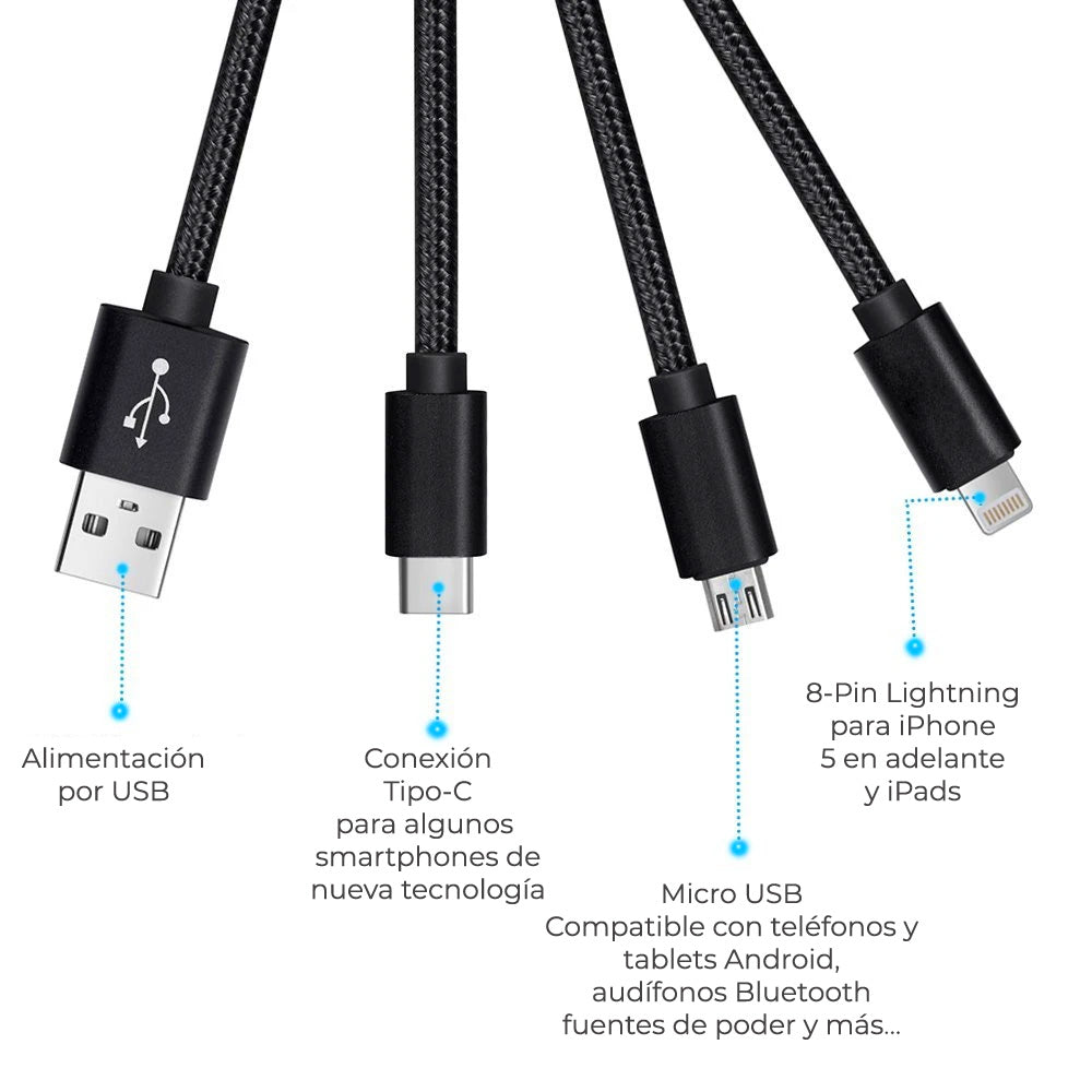 Cable Celular Usb Reforzado 3-1 Micro Usb Tipo C Lightning